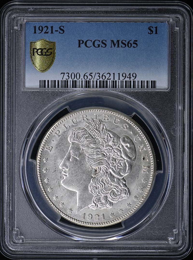 PCGS MS65 1921-S Morgan Silver Dollar $1 Coin: PCGS MS65 1921-S Morgan Silver Dollar $1 Coin 1921-S Morgan Dollar certified by PCGS in MS65 grade. This pre-owned coin is an uncirculated example struck in the United States. Specifications Coin Type