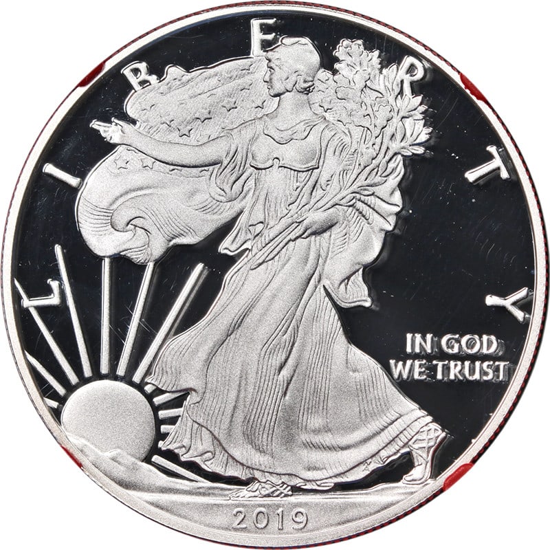 2019-W Silver American Eagle $1 NGC PF70 Ultra Cameo 1st Day Issue: 2019-W Silver American Eagle $1 NGC PF70 Ultra Cameo 1st Day Issue This 2019-W Silver American Eagle $1 coin is a remarkable collectible, featuring a pristine grade of PF70 Ultra Cameo, certified by N