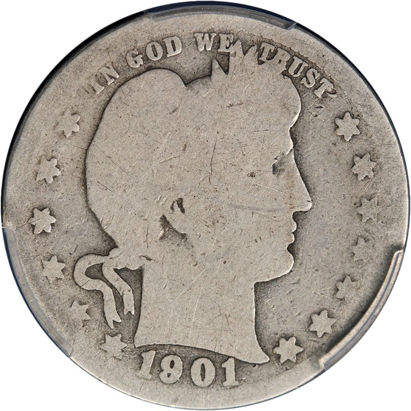 PCGS FR2 1901-S Barber Quarter Key Date Silver Coin: PCGS FR2 1901-S Barber Quarter Key Date Silver Coin Original 1901-S Barber Quarter with PCGS FR2 grade. This circulated key date coin is described as having decent eye appeal, a nice strike, and nice 