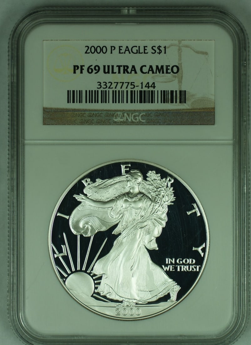 NGC PF 69 Ultra Cameo 2000-P Proof Silver Eagle Dollar Coin (1 of 2)