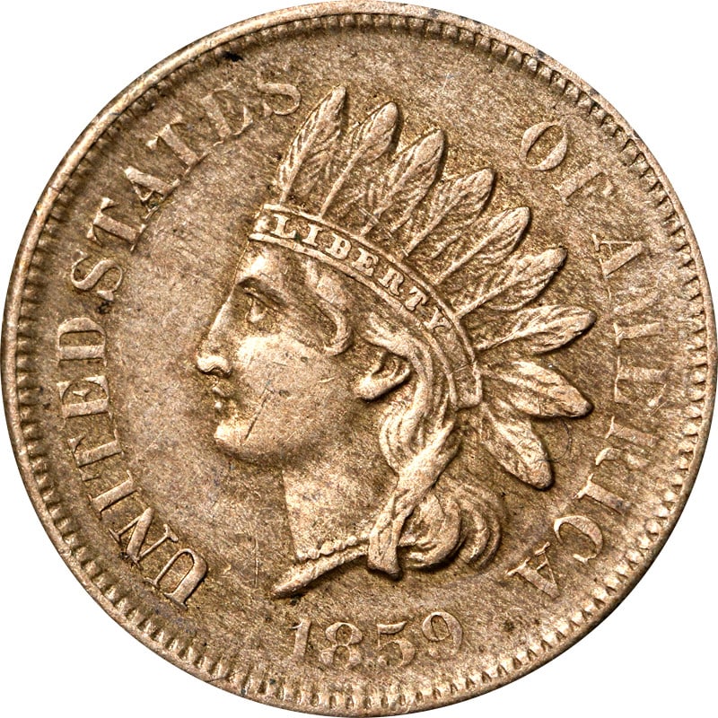1859 Copper Indian Head Cent United States Coin: 1859 Copper Indian Head Cent United States Coin This is an 1859 Indian Cent from the United States. The coin is composed of copper and has been circulated. It is a pre-owned piece and is uncertified. 