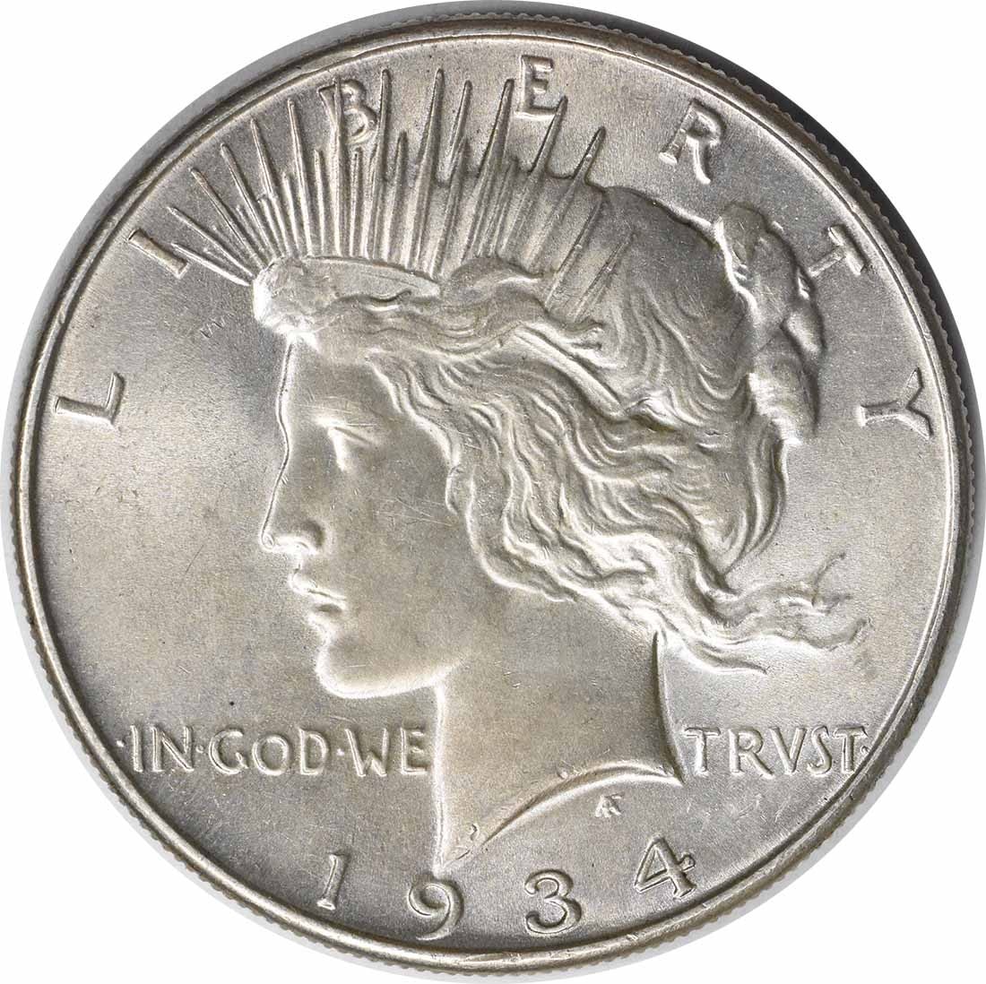 1934 $1 Peace Dollar Silver Uncirculated Uncertified MS63: 1934 $1 Peace Dollar Silver Uncirculated Uncertified MS63 1934 Peace Silver Dollar in uncirculated, pre-owned condition. This uncertified coin is identified as a Choice BU example and features the Pea