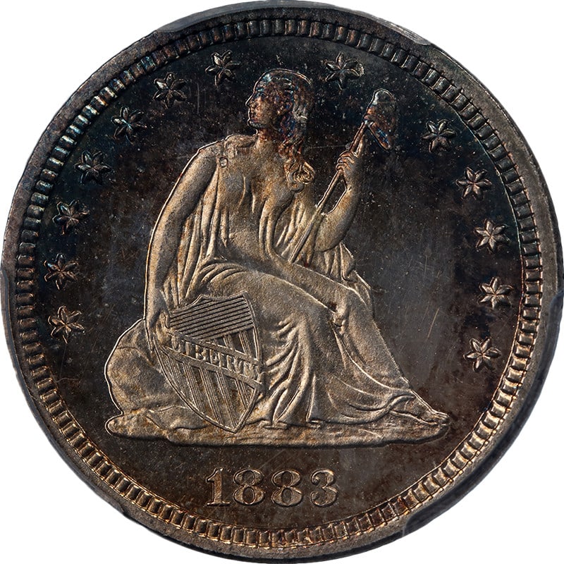 Proof 1883 Seated Liberty Quarter Silver PCGS PR66 Cameo: Proof 1883 Seated Liberty Quarter Silver PCGS PR66 Cameo This 1883 Seated Liberty Quarter is a proof coin graded PR66 Cameo by PCGS. It is composed of 90% silver and features superb eye appeal, fantas
