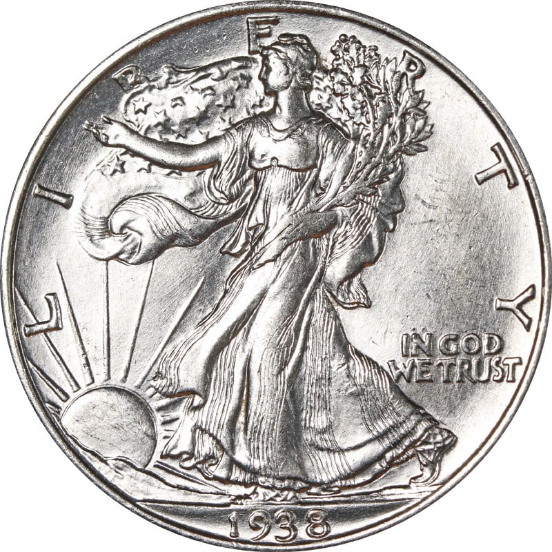 1938 P Silver Walking Liberty Half Dollar Uncertified: 1938 P Silver Walking Liberty Half Dollar Uncertified 1938-P Walking Liberty Half from the United States. This pre-owned coin is uncirculated, uncertified, and struck in silver. Specifications Item Ty
