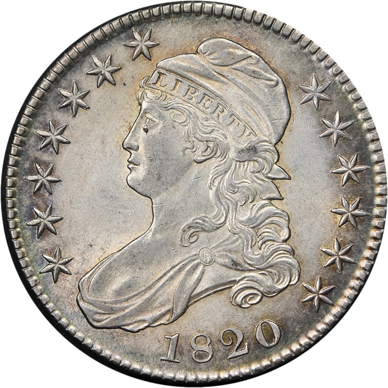 1820 United States Capped Bust Silver Half Dollar Large Date AU BU Details (1 of 2)
