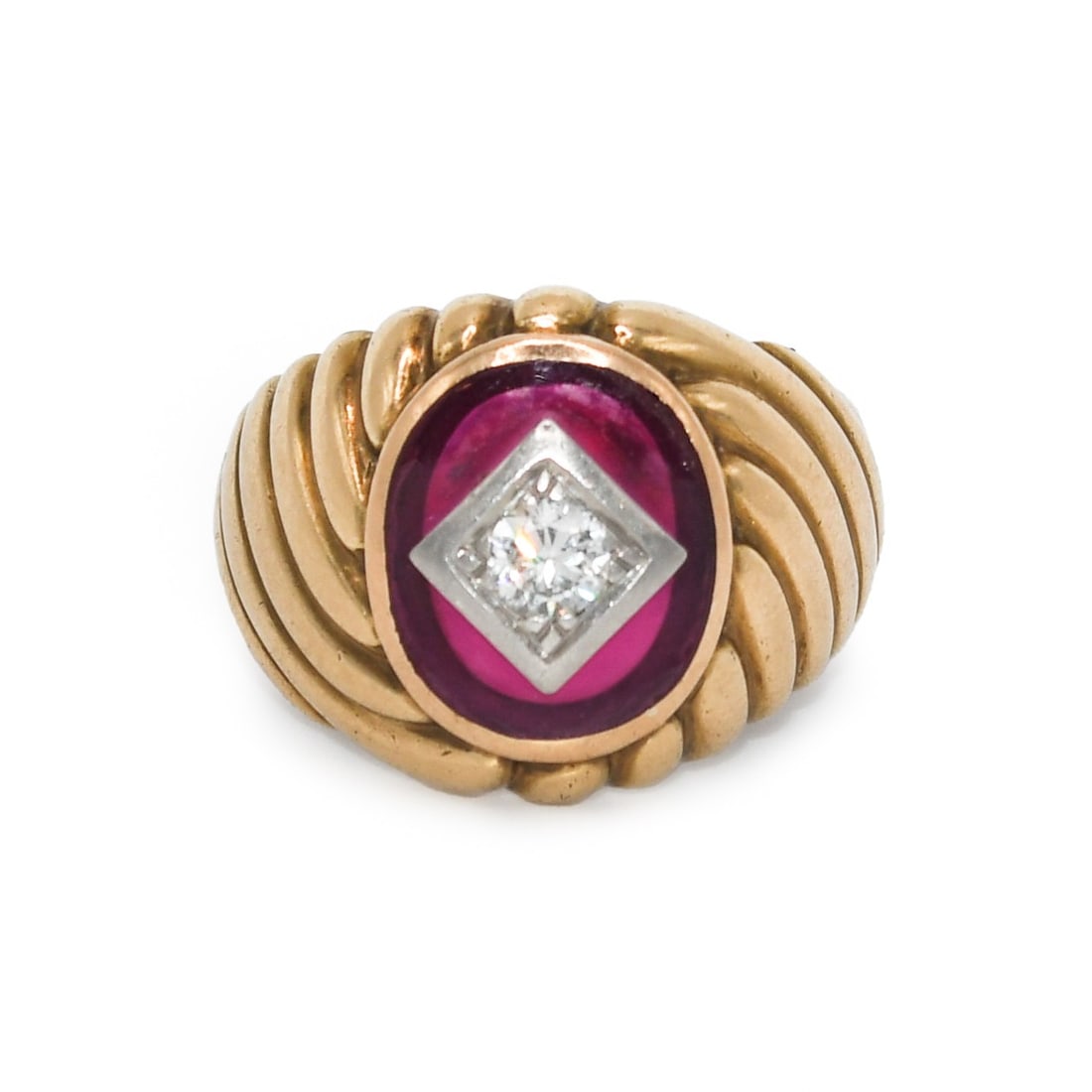 Unbranded 10k Yellow Gold Signet Ring with Synthetic Ruby and 0.30ct Diamond (1 of 7)