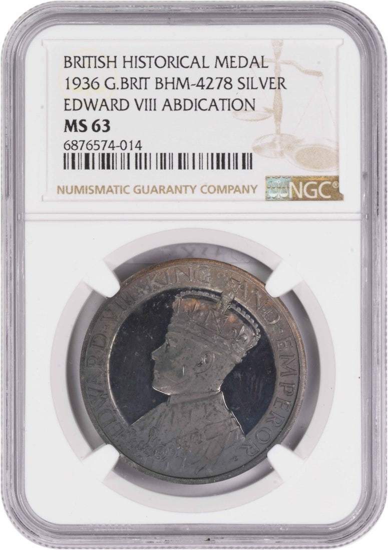 Edward VIII 1936 Silver Medal MS63 NGC United Kingdom Abdication Commemorative (1 of 2)