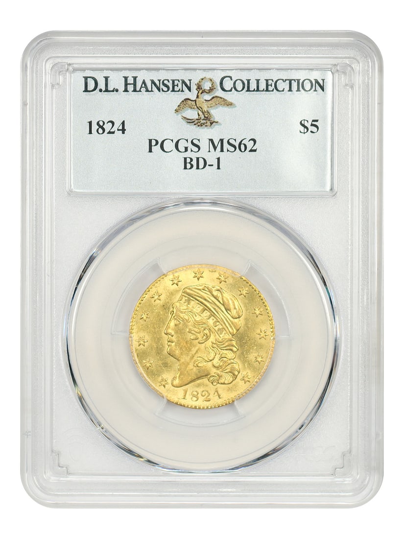 1824 Capped Bust $5 Gold Coin PCGS MS62 BD-1 ex D.L. Hansen (1 of 4)