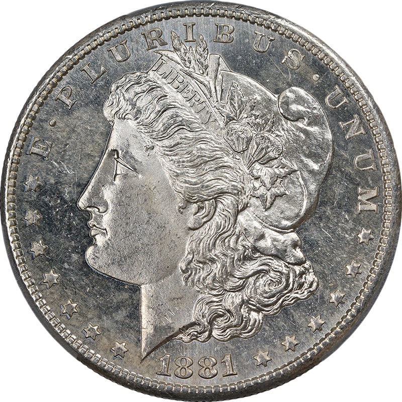 1881-S Morgan Silver Dollar PCGS MS66 Blazing White Gem: 1881-S Morgan Silver Dollar PCGS MS66 Blazing White Gem This stunning 1881-S Morgan Silver Dollar is certified by PCGS with a high grade of MS66, showcasing superb eye appeal and fantastic luster. The