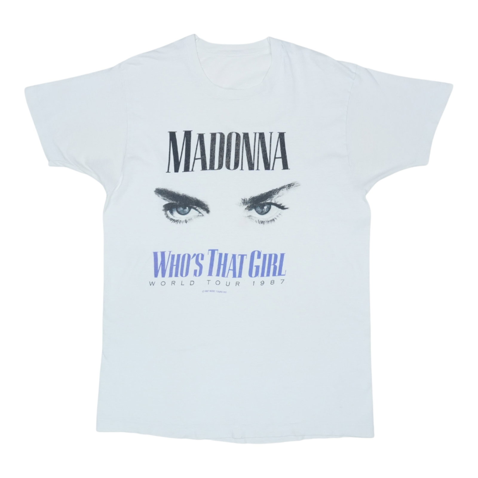 Vintage 1987 Madonna Who's That Girl Concert Cotton T Shirt White: Vintage 1987 Madonna Who's That Girl Concert Cotton T Shirt White This is an original vintage 1987 Madonna Who's That Girl Tour shirt. It features front graphics only, with no graphics on the back. Th