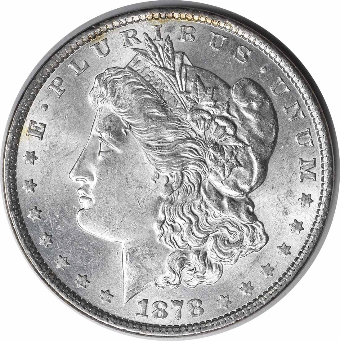 1878 Morgan Dollar Silver Coin 7 Tail Feathers Reverse of 1879 Choice BU Uncertified: 1878 Morgan Dollar Silver Coin 7 Tail Feathers Reverse of 1879 Choice BU Uncertified This 1878 Morgan Silver Dollar features the 7 Tail Feathers Reverse of 1879 design. It is a choice brilliant uncirc