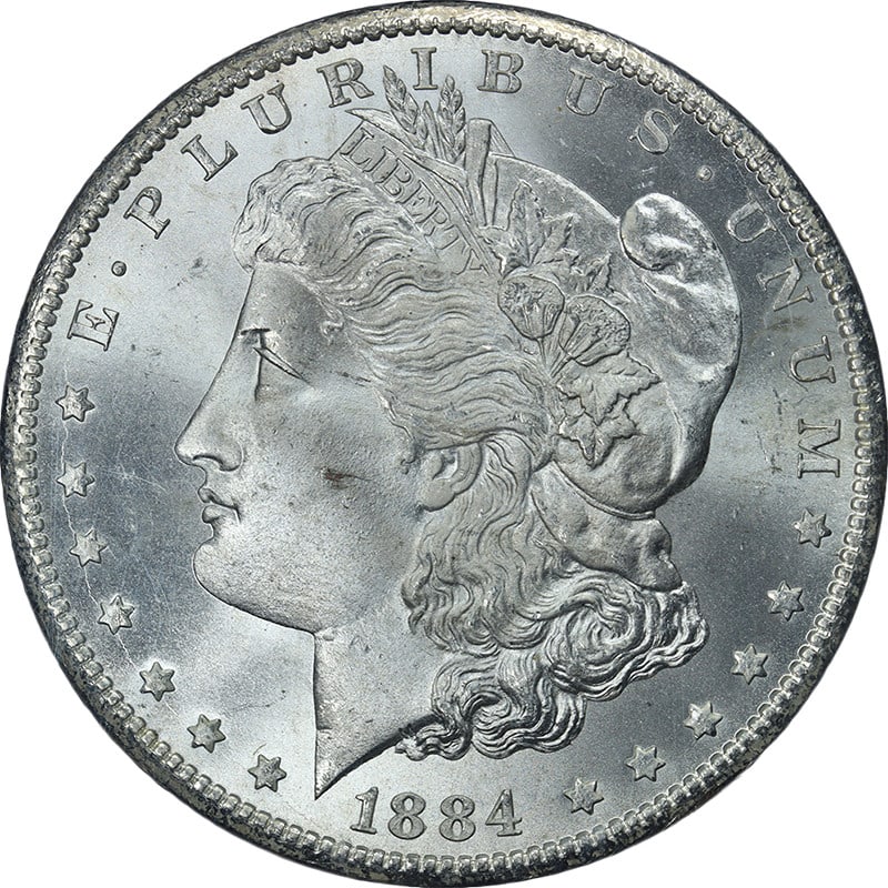 PCGS MS66 Plus 1884 Carson City Morgan Dollar GSA Holder: PCGS MS66 Plus 1884 Carson City Morgan Dollar GSA Holder This original 1884-CC GSA Morgan Silver Dollar is graded PCGS MS66+ and features superb eye appeal, fantastic luster, and a strong strike. The 