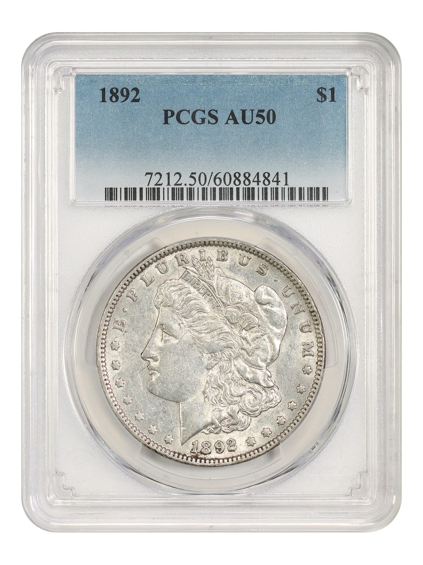 1892 Philadelphia Morgan Silver Dollar PCGS AU50 $1 Coin: 1892 Philadelphia Morgan Silver Dollar PCGS AU50 $1 Coin 1892 Morgan Dollar certified by PCGS in AU50. This circulated example is a better-date Philadelphia Mint issue and a popular date in the series