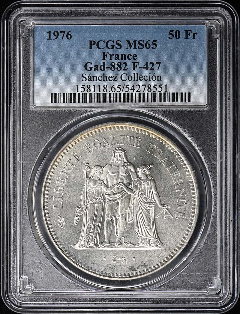France 1976 50 Francs Hercule Coin PCGS MS65: France 1976 50 Francs Hercule Coin PCGS MS65 1976 France 50 francs Hercule coin certified by PCGS and graded MS65. This pre-owned coin is listed as uncirculated. Specifications Item Type: Coin Country