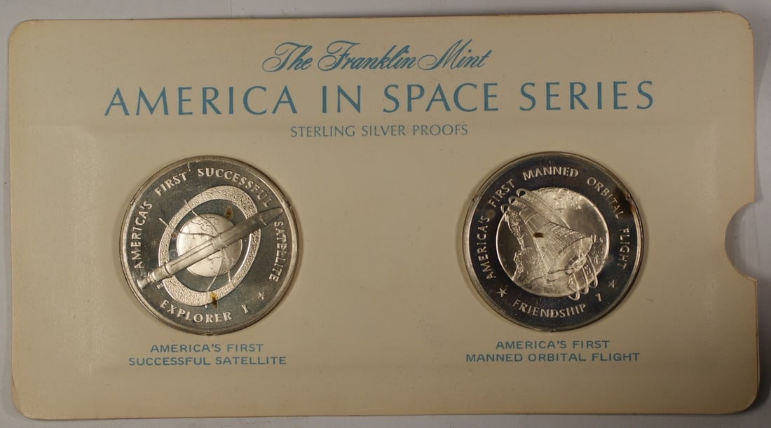 Sterling Silver Proof Medals America in Space Explorer I Friendship 7: Sterling Silver Proof Medals America in Space Explorer I Friendship 7 This set includes two sterling silver proof medals from the America in Space Series, commemorating the historic achievements of Ex
