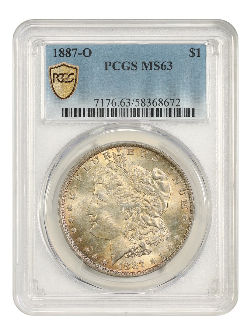 PCGS MS63 1887 O Morgan Silver Dollar $1: PCGS MS63 1887 O Morgan Silver Dollar $1 1887-O Morgan Dollar certified by PCGS in MS63. This uncirculated New Orleans Mint issue is a popular date that remains readily available through select uncirc