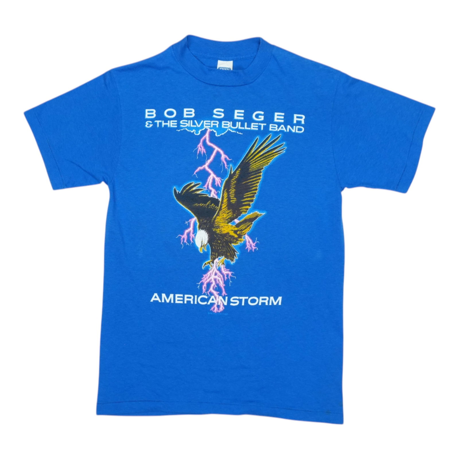 Vintage 1986 Bob Seger American Storm Tour Blue Concert T-Shirt Size Large: Vintage 1986 Bob Seger American Storm Tour Blue Concert T-Shirt Size Large This is an original vintage 1986 Bob Seger American Storm Tour shirt featuring both front and back graphics. The shirt is mad