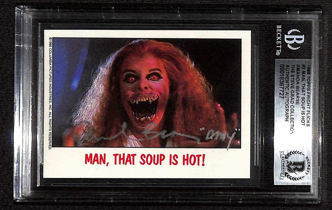 Amanda Bearse Signed 1988 Topps Fright Night Trading Card Beckett Authenticated: Amanda Bearse Signed 1988 Topps Fright Night Trading Card Beckett Authenticated This is a rare Amanda Bearse signed 1988 Topps "Fright Flicks" trading card, featuring her memorable vampire transformat