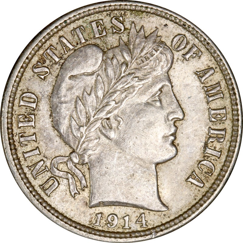 1914 D Silver Dime United States Barber Series Circulated Coin (1 of 2)