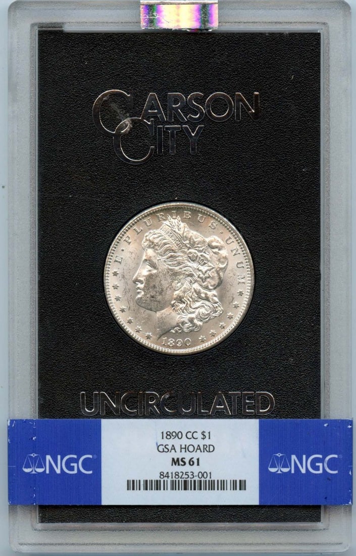 NGC MS61 1890 Carson City Morgan Silver Dollar GSA Hoard: NGC MS61 1890 Carson City Morgan Silver Dollar GSA Hoard 1890-CC Morgan Dollar from the GSA Hoard, graded MS61 by NGC. This pre-owned United States silver dollar is an uncirculated example of the Morg