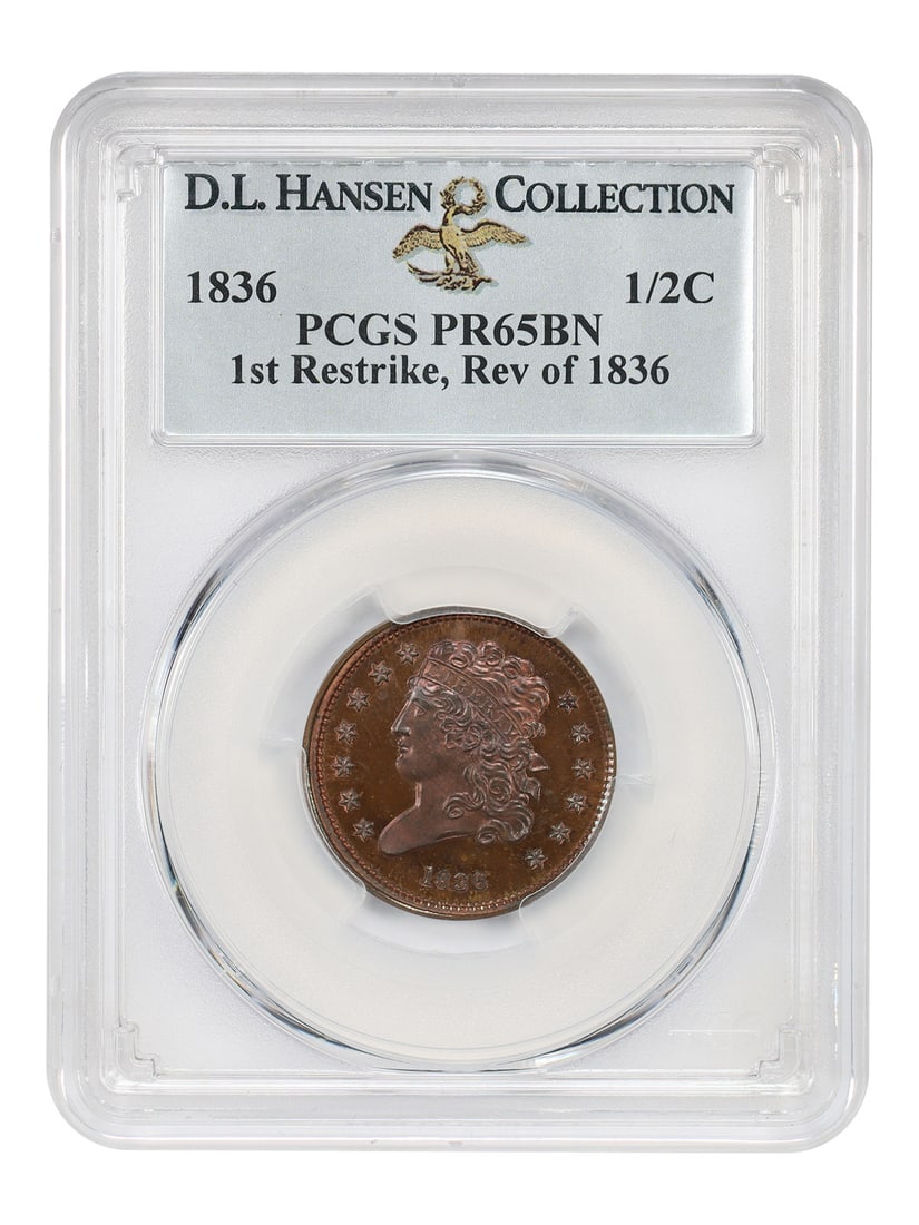 Classic Head Half Cent 1836 1/2C PCGS PR65BN 1st Restrike ex D.L. Hansen (1 of 6)