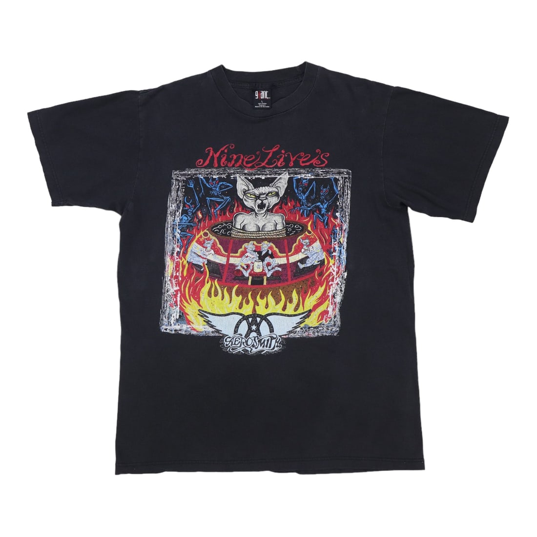Vintage 1999 Aerosmith Nine Lives Concert Black Cotton T-Shirt Size Large: Vintage 1999 Aerosmith Nine Lives Concert Black Cotton T-Shirt Size Large This is an original vintage 1999 Aerosmith 9 Lives Tour shirt featuring both front and back graphics. The shirt is made from 1