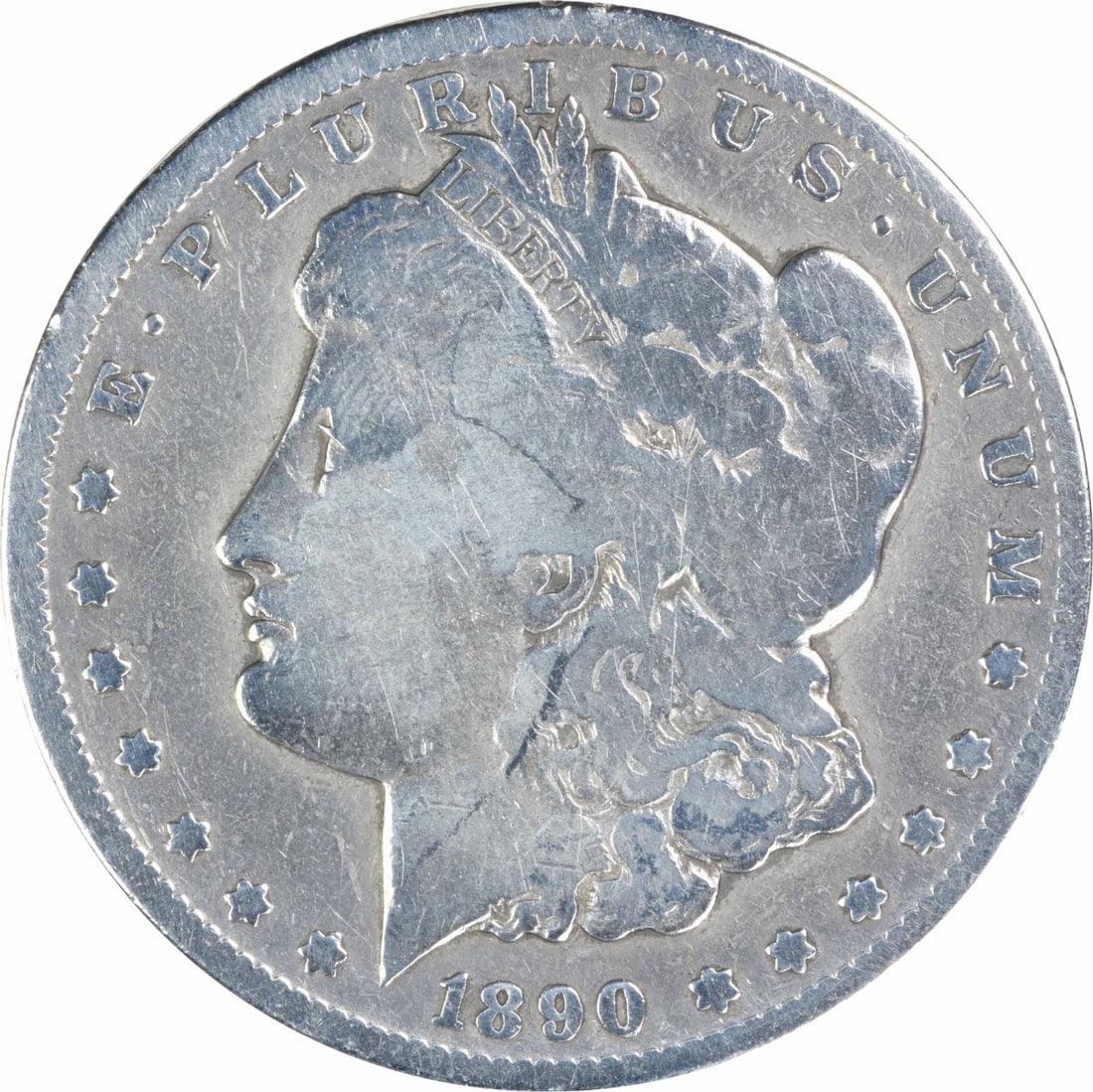 VG 1890 CC Morgan Silver Dollar $1 Uncertified: VG 1890 CC Morgan Silver Dollar $1 Uncertified 1890-CC Morgan Silver Dollar in circulated, very good condition. This uncertified pre-owned coin is composed of silver and is identified as a United Stat