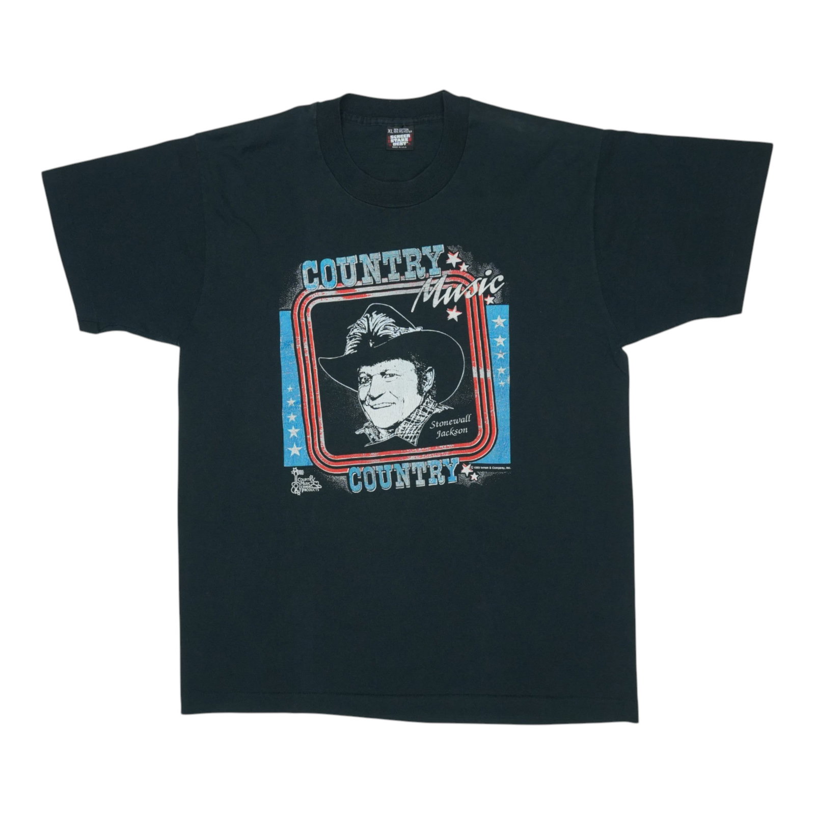 Vintage 1989 Stonewall Jackson Country Music Black Poly Cotton Shirt XL (1 of 5)