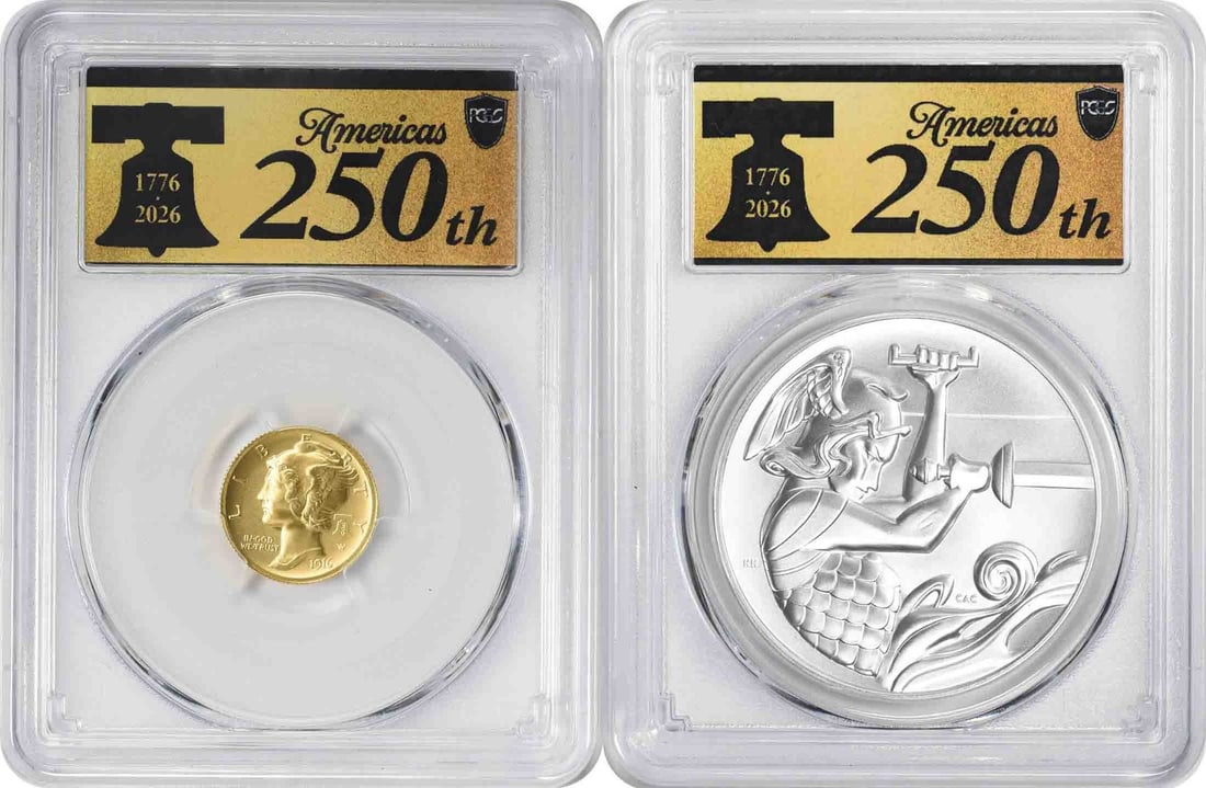 PCGS SP70 FDOI 2026 Best of the Mint Mercury Dime Medal Set: PCGS SP70 FDOI 2026 Best of the Mint Mercury Dime Medal Set 2026 Best of the Mint 1916 Mercury Gold Dime Silver Medal Set graded SP70 by PCGS. This pre-owned set is uncirculated and comes in the origi