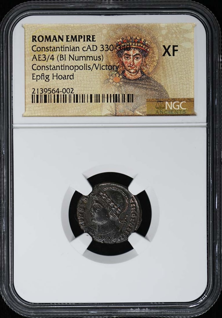 Roman Empire AE3 or AE4 Nummus NGC XF Constantinian Era circa 330-340 AD: Roman Empire AE3 or AE4 Nummus NGC XF Constantinian Era circa 330-340 AD This is a Roman Empire AE3/4 (BI Nummus) coin from the era of Constantine, dating circa AD 330-340. The coin is certified by NG