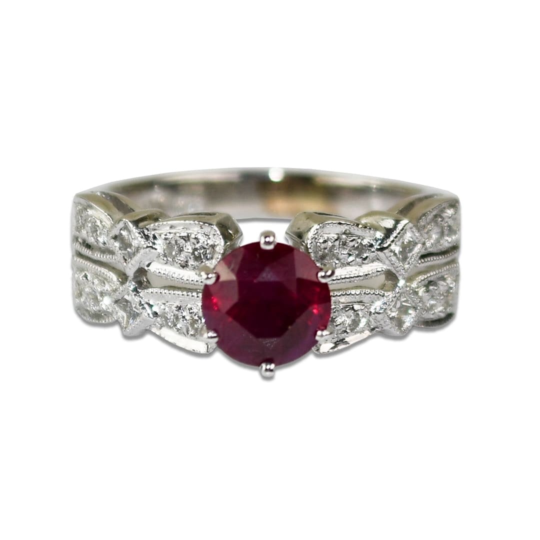 Unbranded 18K White Gold Cocktail Ring Synthetic Ruby Diamond Accents (1 of 7)
