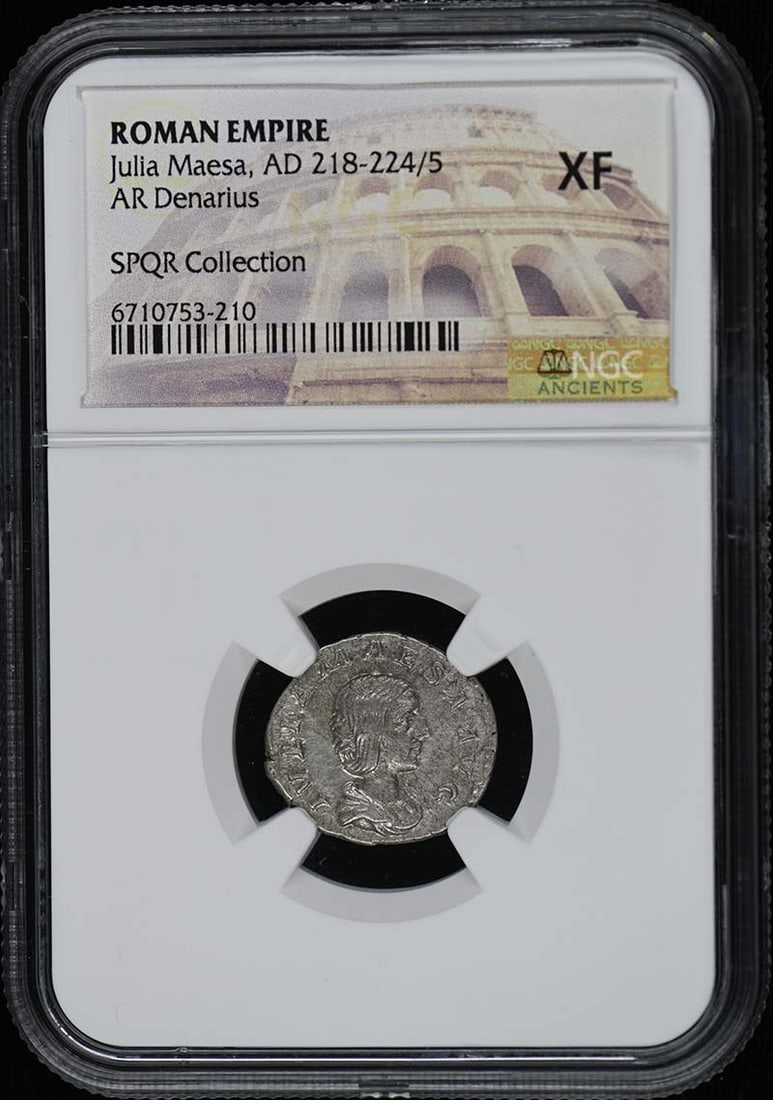 NGC Certified Denarius of Julia Maesa XF40 Ancient Roman Coin: NGC Certified Denarius of Julia Maesa XF40 Ancient Roman Coin This is a Roman Empire AR Denarius featuring Julia Maesa, dated AD 218-224/5. The coin is certified by NGC with a grade of XF40, indicatin