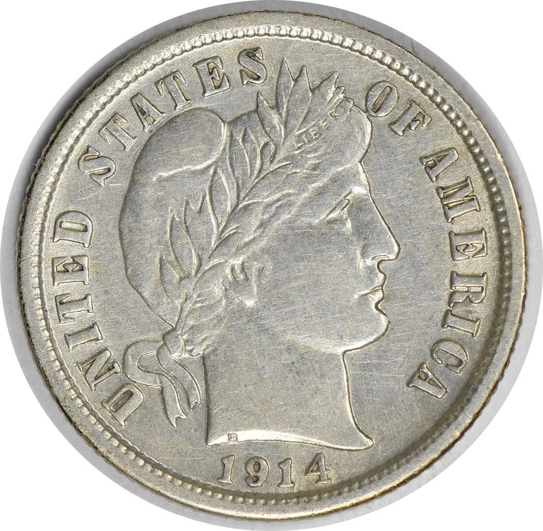 1914-D/D Barber Silver Dime 10C AU Uncertified Charles E Barber (1 of 2)