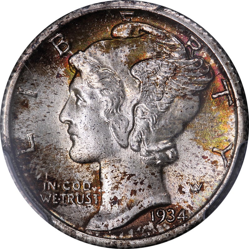 1934-P Mercury Dime PCGS MS67 FSB Silver Uncirculated Coin: 1934-P Mercury Dime PCGS MS67 FSB Silver Uncirculated Coin This stunning 1934-P Mercury Dime features exceptional eye appeal with fantastic luster and a strong strike. The coin is certified by PCGS wi