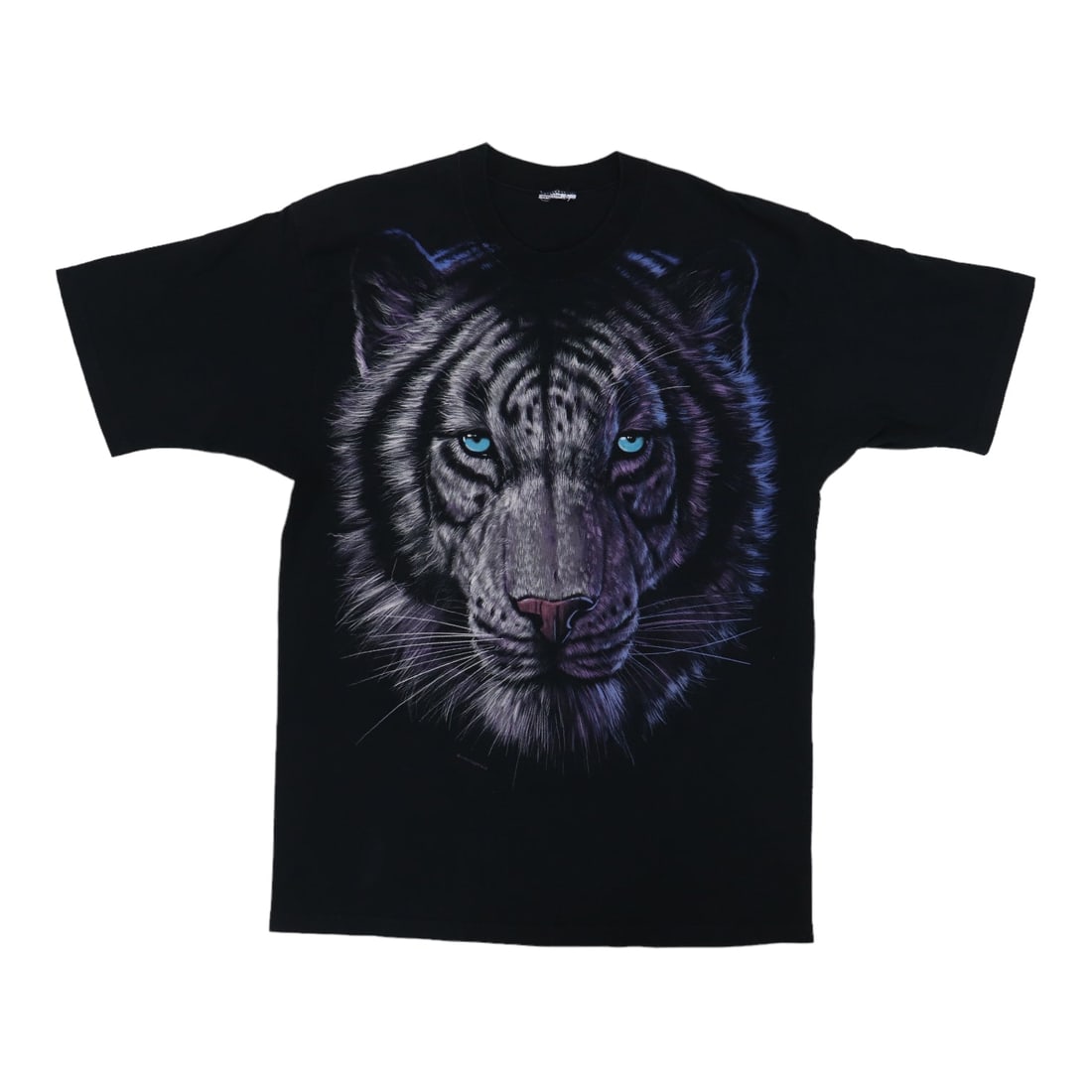 Vintage 1998 Tiger Graphic Liquid Blue Black Cotton T-Shirt: Vintage 1998 Tiger Graphic Liquid Blue Black Cotton T-Shirt This is an original vintage 1998 Tiger Liquid Blue shirt featuring front and back graphics. Made of 100% cotton in black, this shirt is from