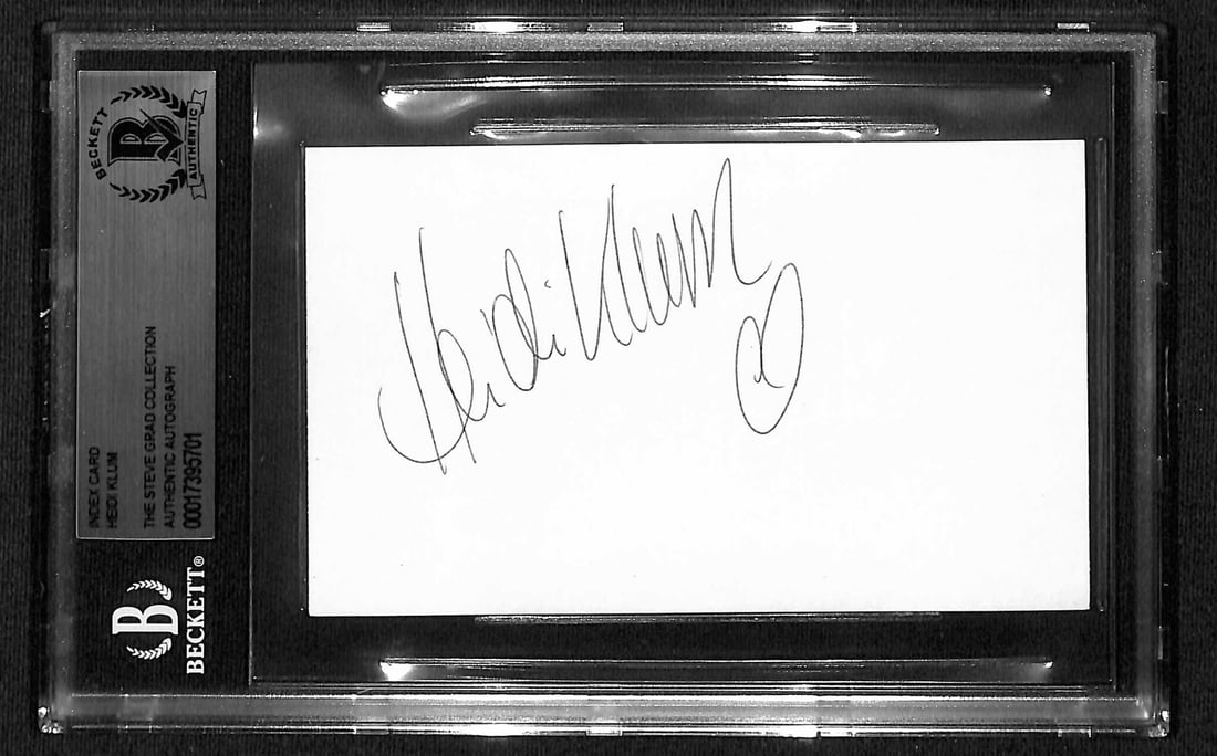 3x5 Index Card Autographed by Heidi Klum with Beckett Authentication: 3x5 Index Card Autographed by Heidi Klum with Beckett Authentication This 3x5 index card is hand-signed in blue ballpoint pen by model Heidi Klum. The autograph was obtained in person in 1998 at an ev