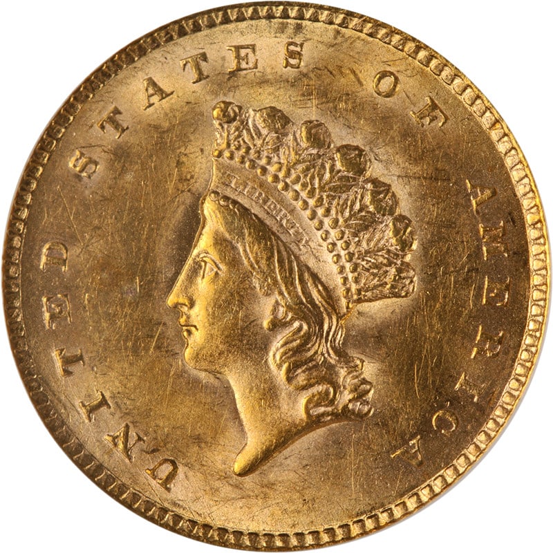 NGC MS63 1854-P Indian Princess Type 2 Gold Dollar Coin: NGC MS63 1854-P Indian Princess Type 2 Gold Dollar Coin This 1854-P Type 2 Indian Princess Gold $1 coin is certified by NGC with a grade of MS63, showcasing exceptional eye appeal and a stunning luste