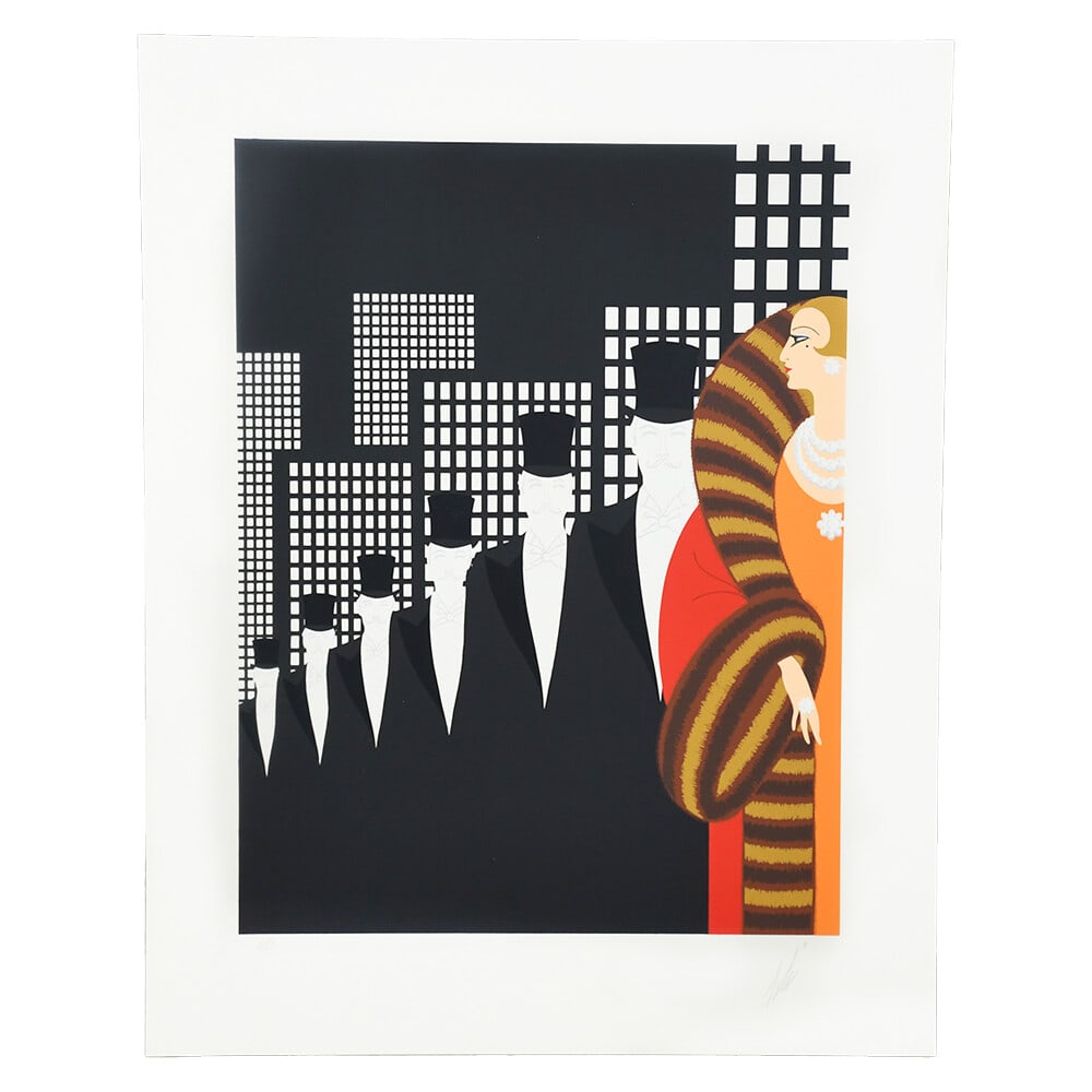 Erte Top Hats signed limited edition Art Deco woman print: Erte Top Hats signed limited edition Art Deco woman print This is a limited edition Art Deco print titled "Top Hats" by Erte, created in 1975. The print features a depiction of a woman and is signed b