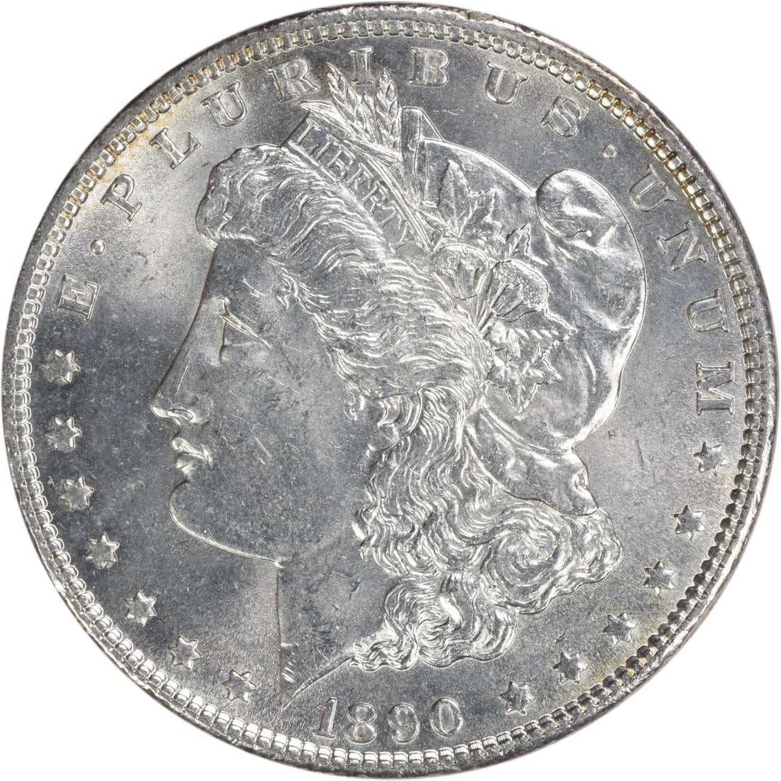 Choice BU 1890 Morgan Silver Dollar Uncirculated Uncertified Coin: Choice BU 1890 Morgan Silver Dollar Uncirculated Uncertified Coin This is an 1890 Morgan Silver Dollar from the United States, featuring a Choice Brilliant Uncirculated (BU) grade. The coin is compose