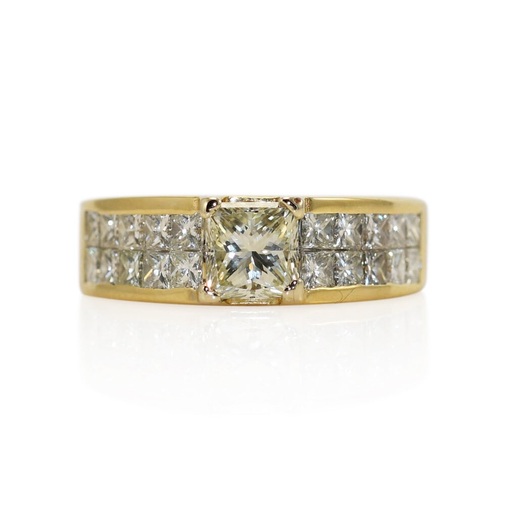 Princess Diamond 18K Yellow Gold Ring 1.00 ct Center 2.00 TDW (1 of 8)