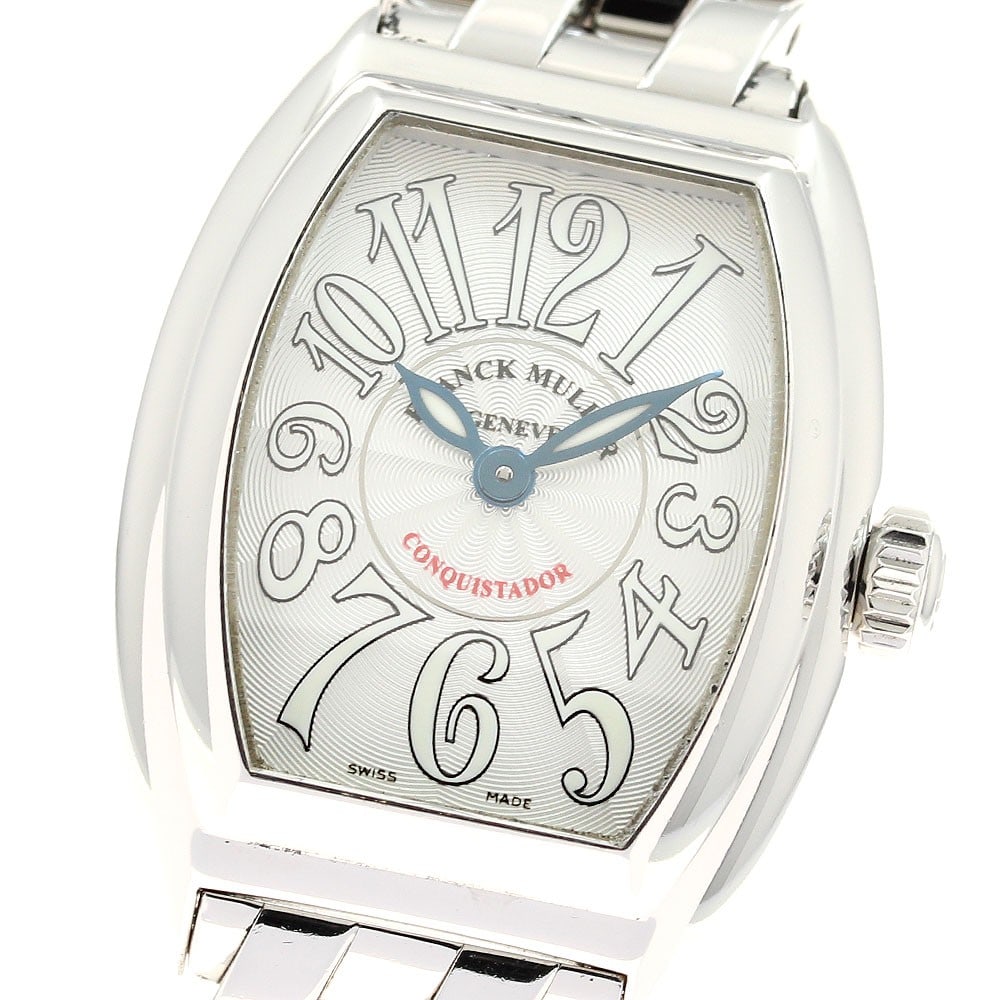 FRANCK MULLER Conquistador 8005LQZ Women's Quartz Stainless Steel Wristwatch: FRANCK MULLER Conquistador 8005LQZ Women's Quartz Stainless Steel Wristwatch Pre-owned Franck Muller Conquistador women's wristwatch with a quartz movement and silver dial. The watch features a stainl
