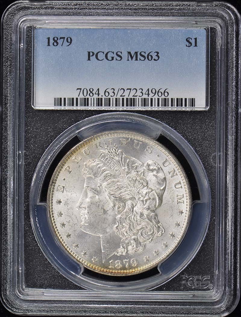 1879 Morgan Dollar PCGS MS63 Uncirculated Philadelphia Coin: 1879 Morgan Dollar PCGS MS63 Uncirculated Philadelphia Coin This 1879 Morgan Dollar is a stunning piece certified by PCGS with a grade of MS63, indicating its uncirculated condition. Minted in Philade