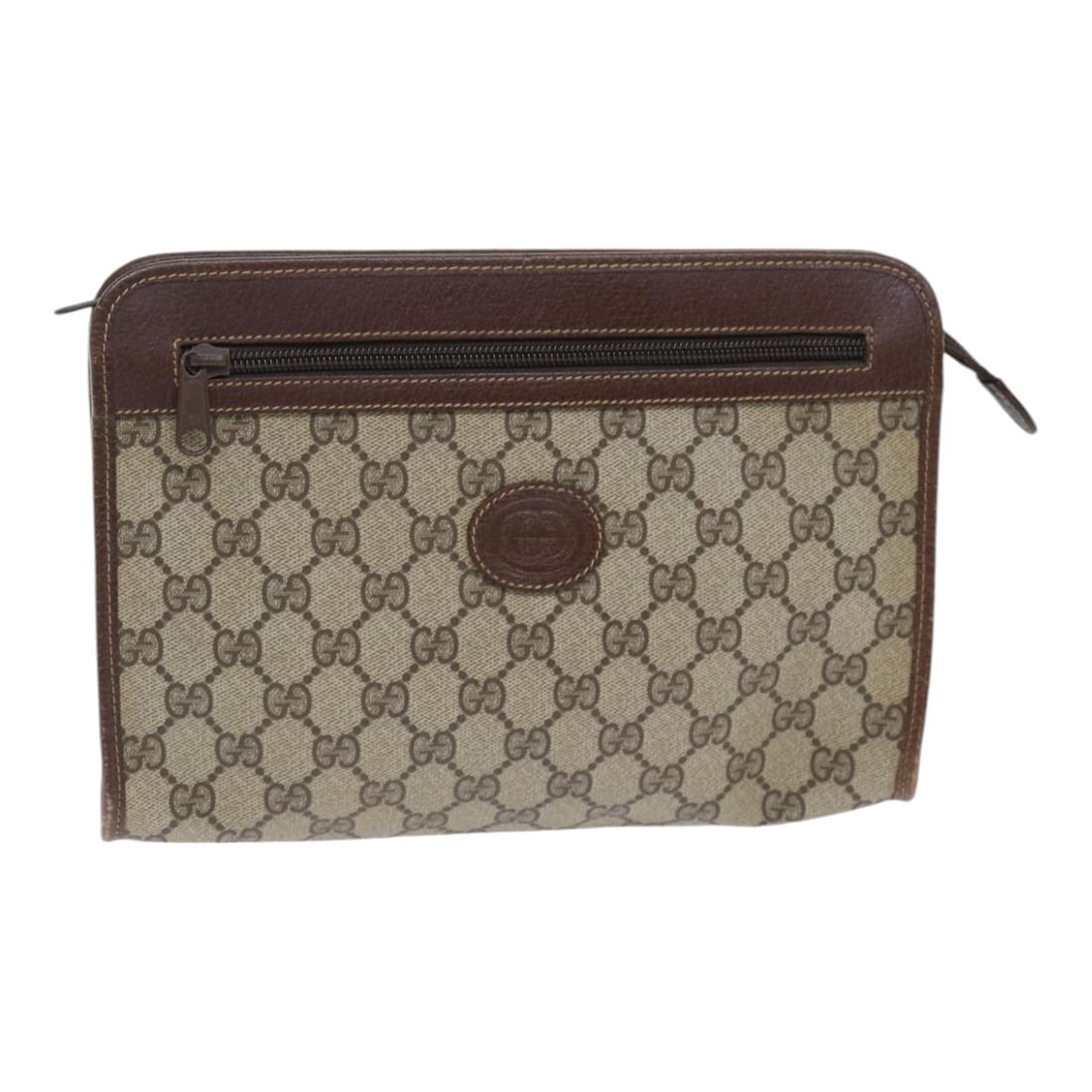 Beige PVC Gucci GG Supreme clutch: Beige PVC Gucci GG Supreme clutch This Gucci GG Supreme Clutch bag is crafted from durable beige PVC and designed for women. The bag features the iconic GG Supreme pattern and is made in Italy. It sho