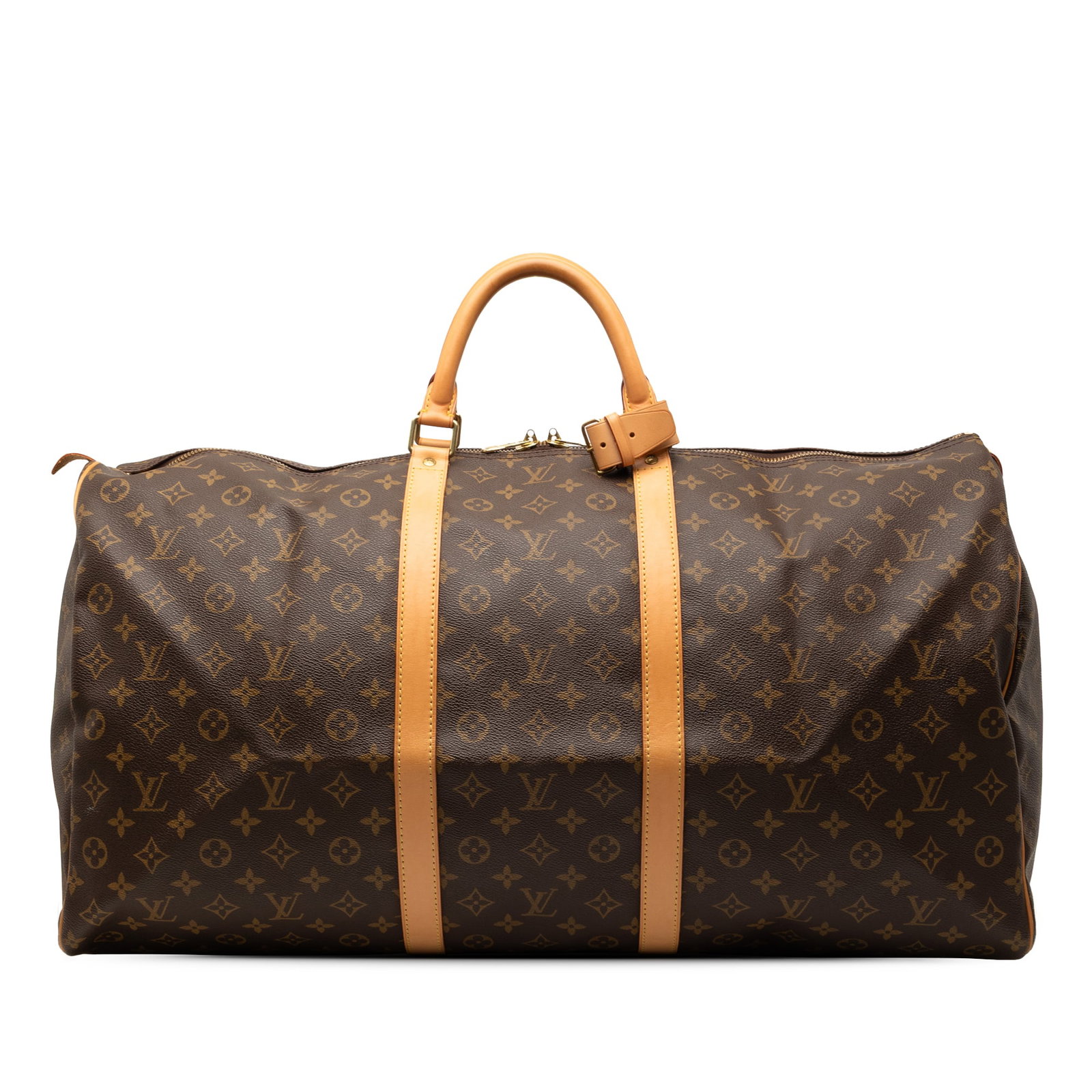 Louis Vuitton Keepall 60 Monogram Canvas Travel Bag: Louis Vuitton Keepall 60 Monogram Canvas Travel Bag Louis Vuitton Monogram Keepall 60 travel bag crafted with a monogram canvas body, vachetta leather trim, rolled vachetta leather handles, and a top 