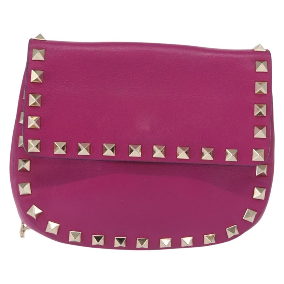 Valentino Garavani Rockstud Saddle pink leather crossbody bag: Valentino Garavani Rockstud Saddle pink leather crossbody bag This Valentino Garavani Rockstud Saddle Crossbody Bag for women features pink leather construction with metal stud accents. The compact de