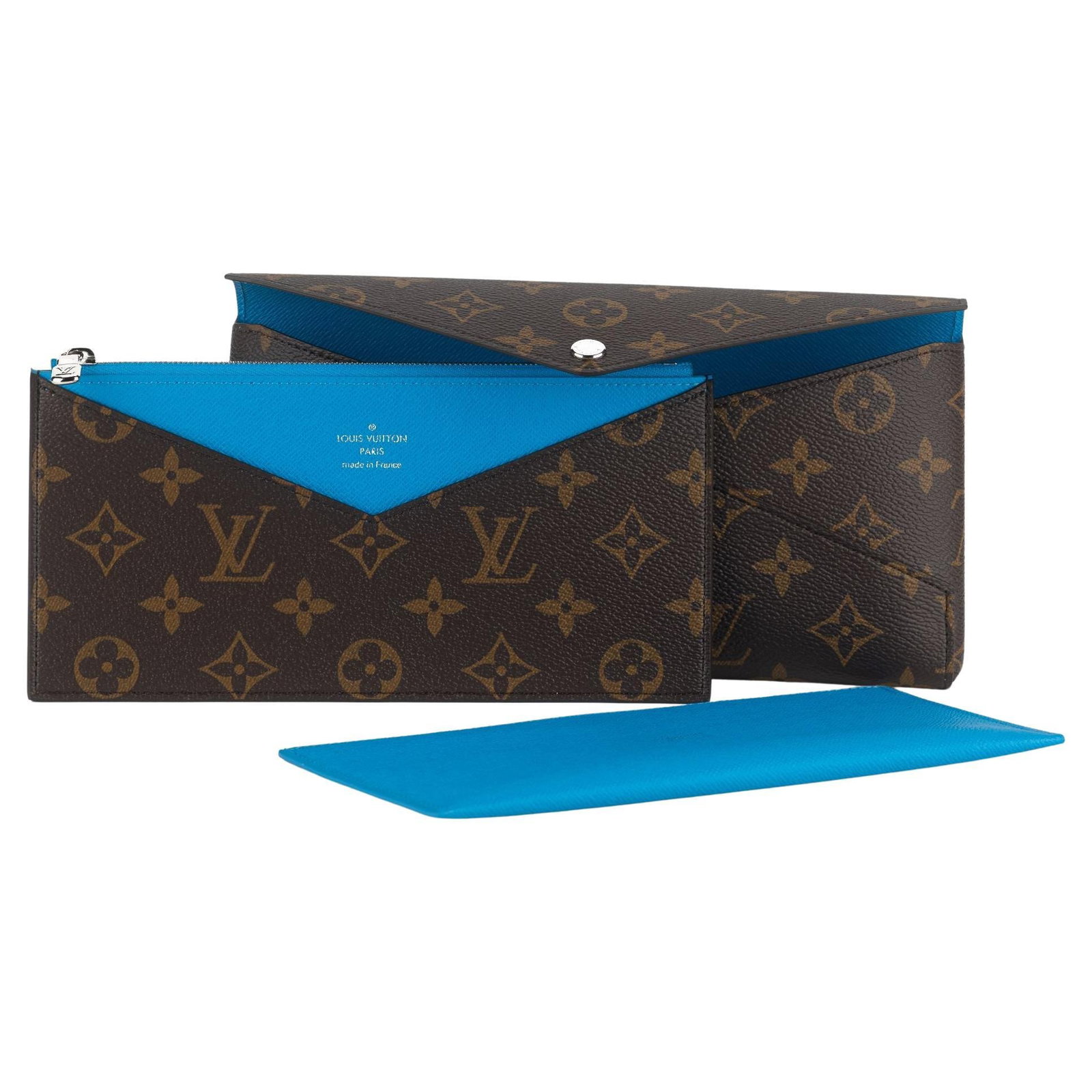 Louis Vuitton Kirigami Organizer Monogram Canvas Pouch with Dust Cover Box: Louis Vuitton Kirigami Organizer Monogram Canvas Pouch with Dust Cover Box Un-used Louis Vuitton Kirigami Pochette set in blue, designed as a sleek organizer for documents and small essentials. The se