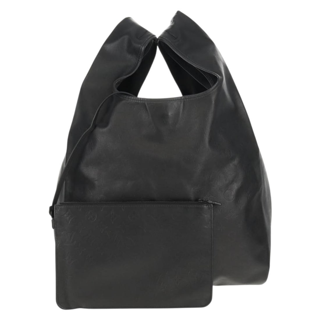 Louis Vuitton M43679 Monogram Shadow black tote with pouch: Louis Vuitton M43679 Monogram Shadow black tote with pouch Louis Vuitton Monogram Shadow tote bag in black Monogram Shadow canvas with a matching pouch. Made in Italy, this women's tote shows reasonab