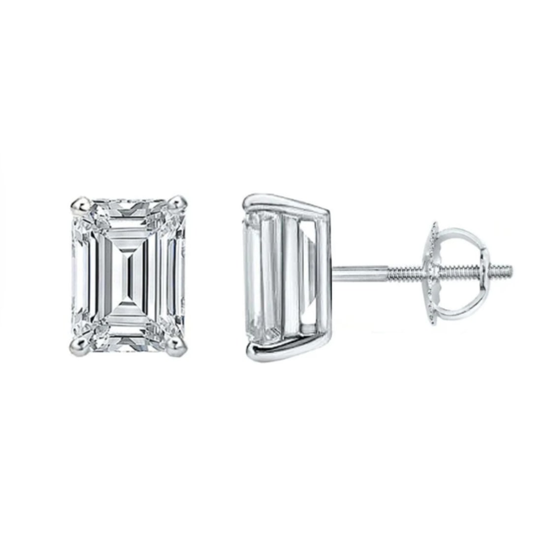 Rachel Koen Emerald Cut Lab Grown Diamond Stud Earrings 14K White Gold: Rachel Koen Emerald Cut Lab Grown Diamond Stud Earrings 14K White Gold Pre-owned stud earrings crafted in 14k white gold and set with a pair of emerald-shaped lab-grown diamonds in four-prong settings