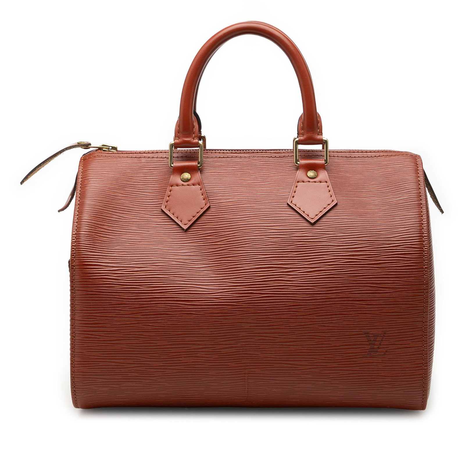 Louis Vuitton Speedy 25 Brown Epi Leather Handbag: Louis Vuitton Speedy 25 Brown Epi Leather Handbag Louis Vuitton Epi Speedy 25 handbag crafted in leather with rolled handles, a top zip closure, an exterior side slip pocket, and an interior pocket. M