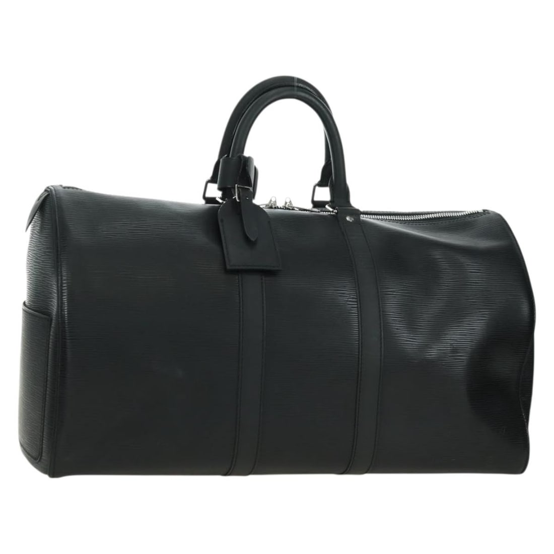 Louis Vuitton M42972 Keepall 45 Epi Leather Boston Bag Black: Louis Vuitton M42972 Keepall 45 Epi Leather Boston Bag Black Louis Vuitton Keepall 45 Boston bag in black Epi leather. This women's bag includes a name tag and Powanie. Condition is AB, described as v